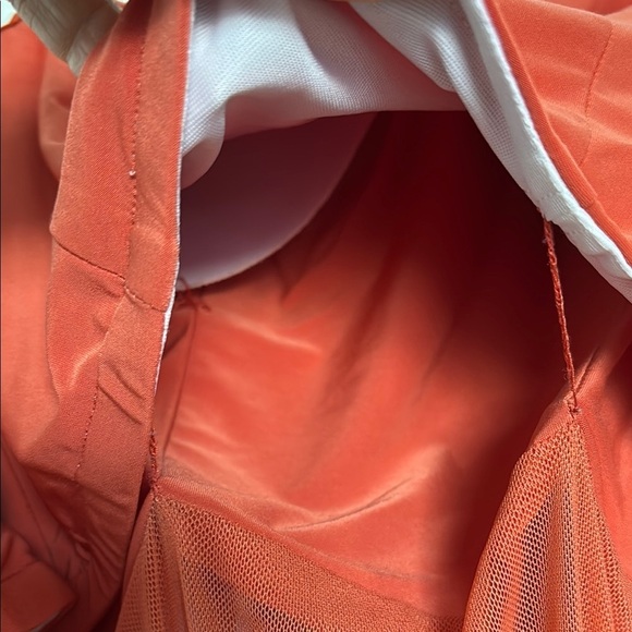 Mignon Red Prom Dress Orange color size 2 with stones and a scarf cape - Picture 10 of 15